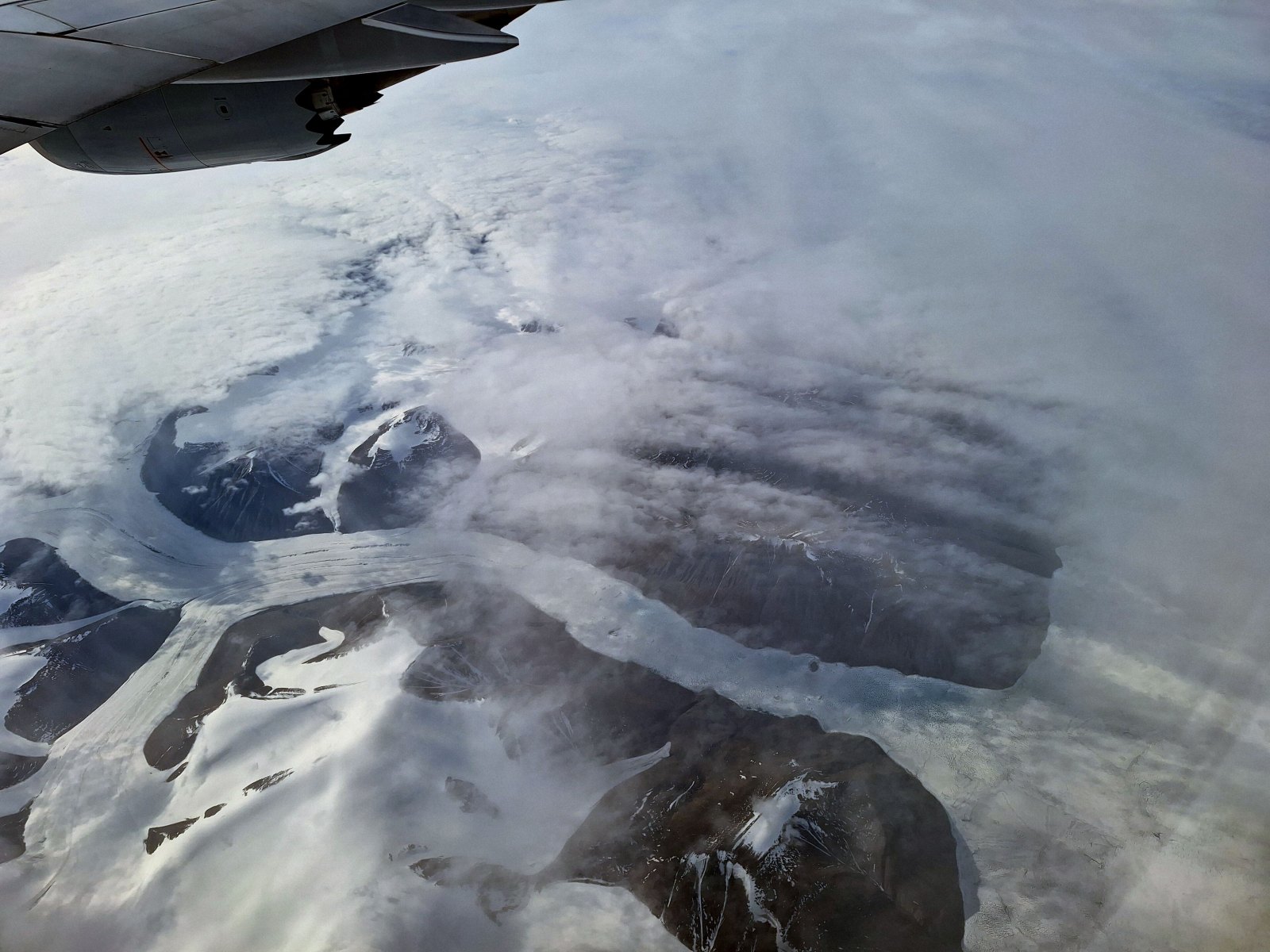 Gletscher und Fjorde in Grönland aus einem Flugzeug gesehen