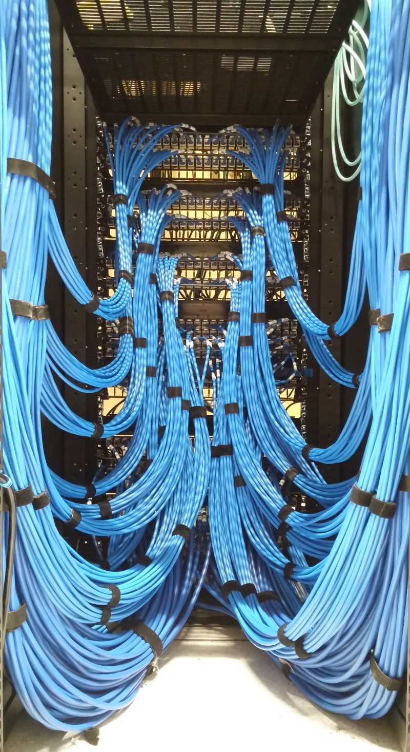 Netzwerkkabel an einem Patchpanel als Symbol für die Verwaltung einer Firewall